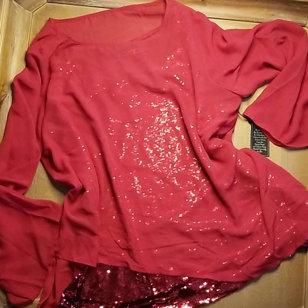 Plus DG2 Asymmetric Hem Sequin Top NWT
